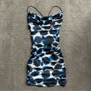 Garage Blue, Black, White Polka Dot Mini Dress Body Con